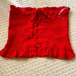 American Eagle red lace up tube top with small ruffles